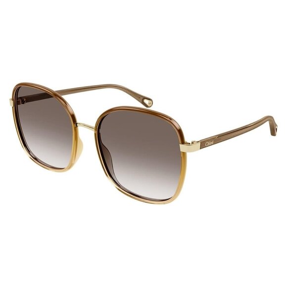 New Authentic  CHLOE Brown Square CH0031S 012 Sunglasses Women - Picture 1 of 3